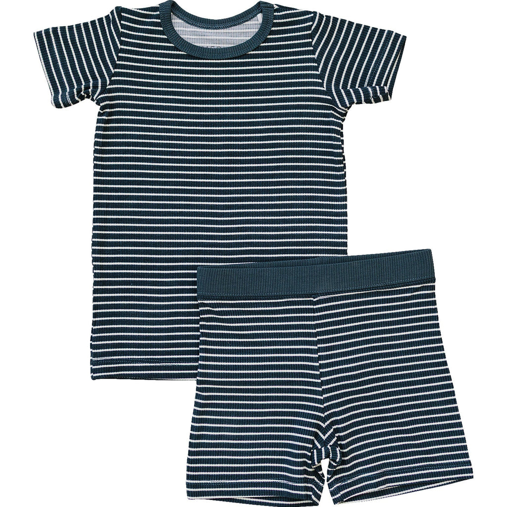 Navy Stripes Ribbed Bamboo Cozy Short Set