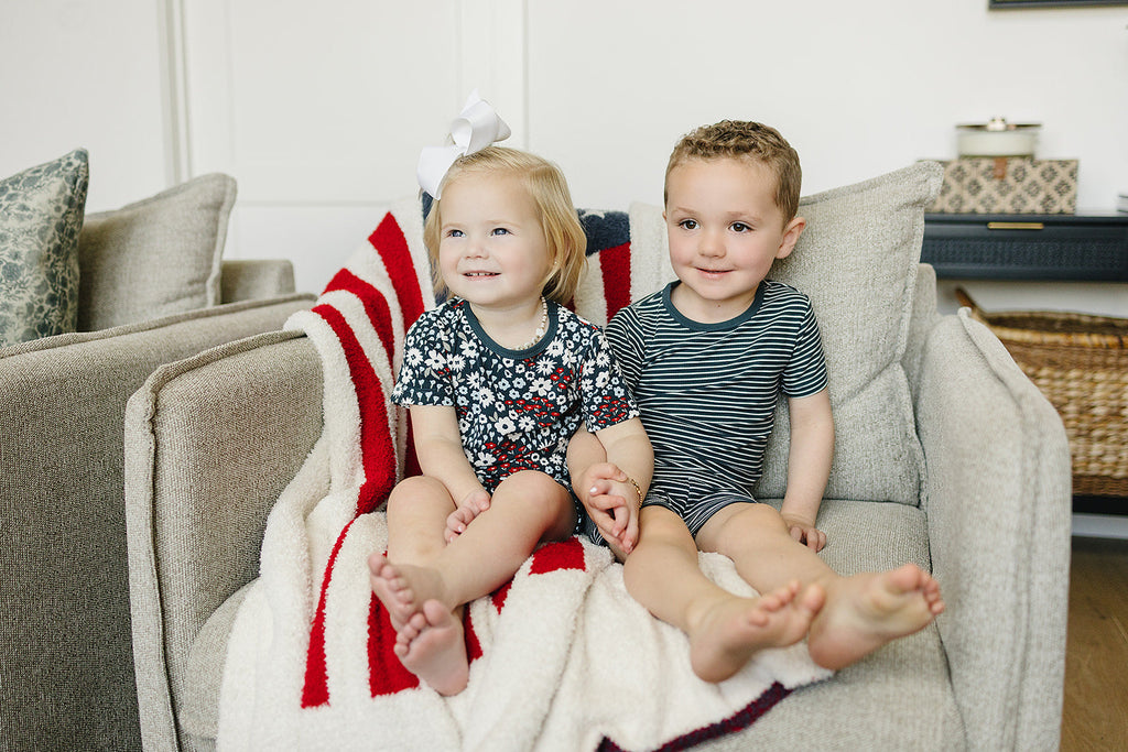 Navy Stripes Ribbed Bamboo Cozy Short Set
