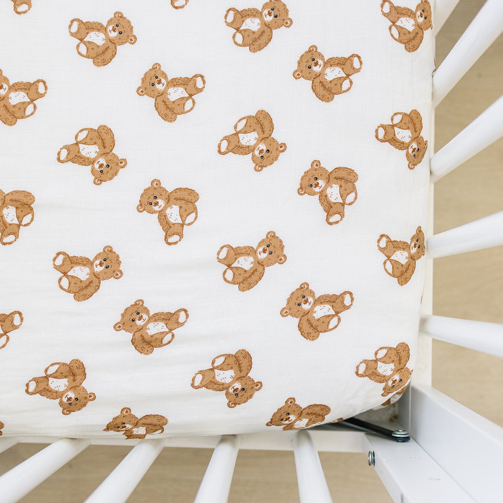 Teddy Bear Muslin Crib Sheet